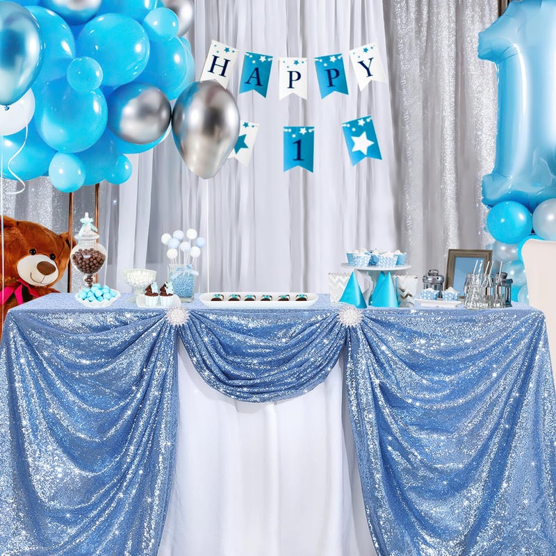 B.Cool B-COOL Sequin Tablecloth Glitter Rectangle Table Cloth Wedding Party Table Drape Baby Blue Restaurant Kitchen Linen 50x80 inches - Image 2
